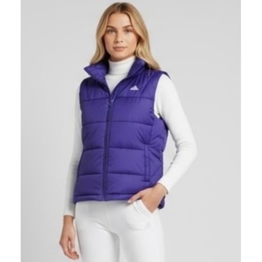 Adidas Women Purple Puffer Vest Size Small Full Zip Quilted Sleeveless Jacket